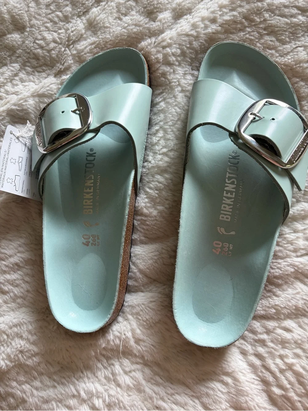 Birkenstock Madrid Big Buckle Natural Leather Patent High-Shine Surf Green